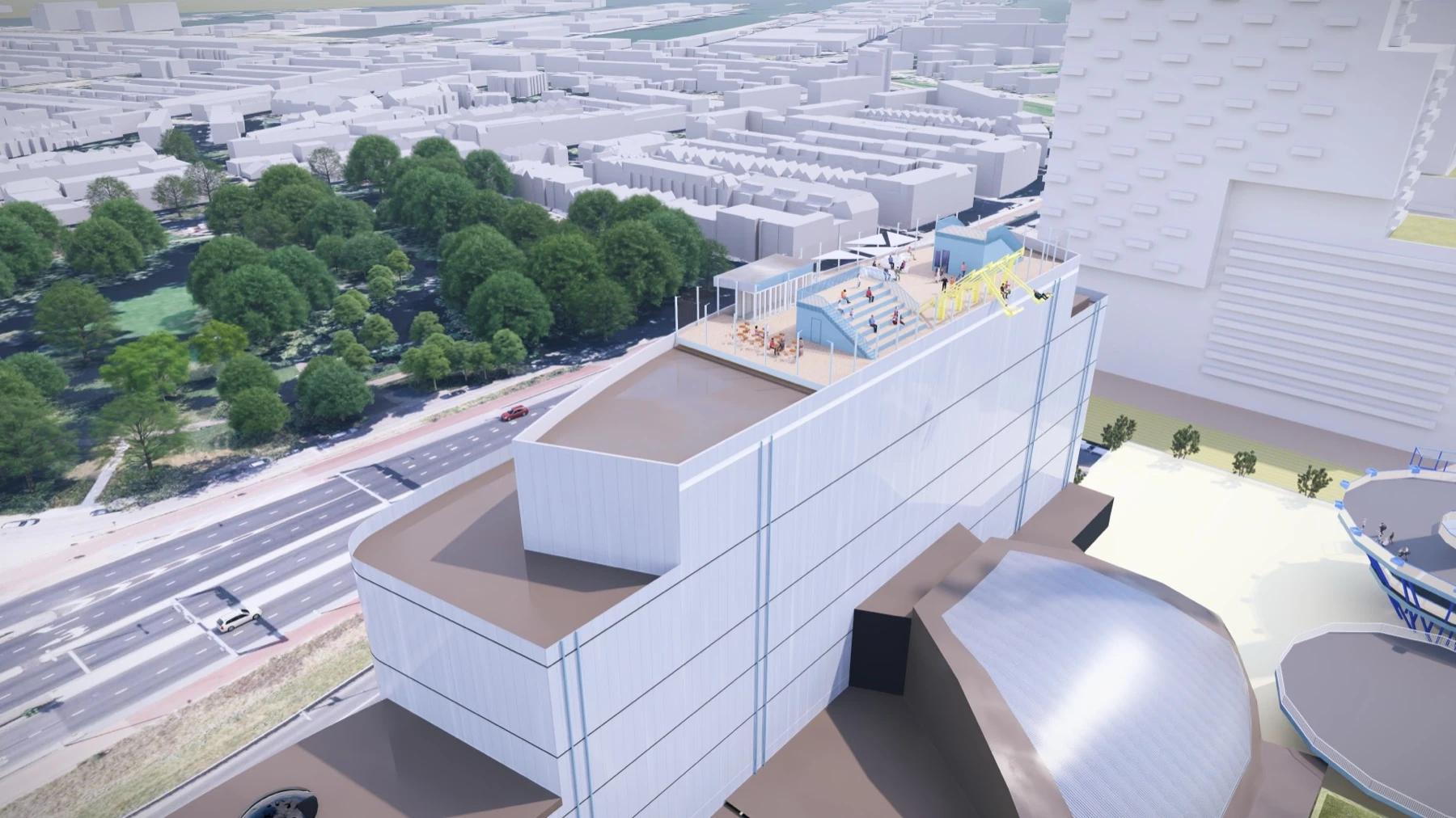 Impressie van de schommel en het uitzicht bij R’DAM LOOKOUT