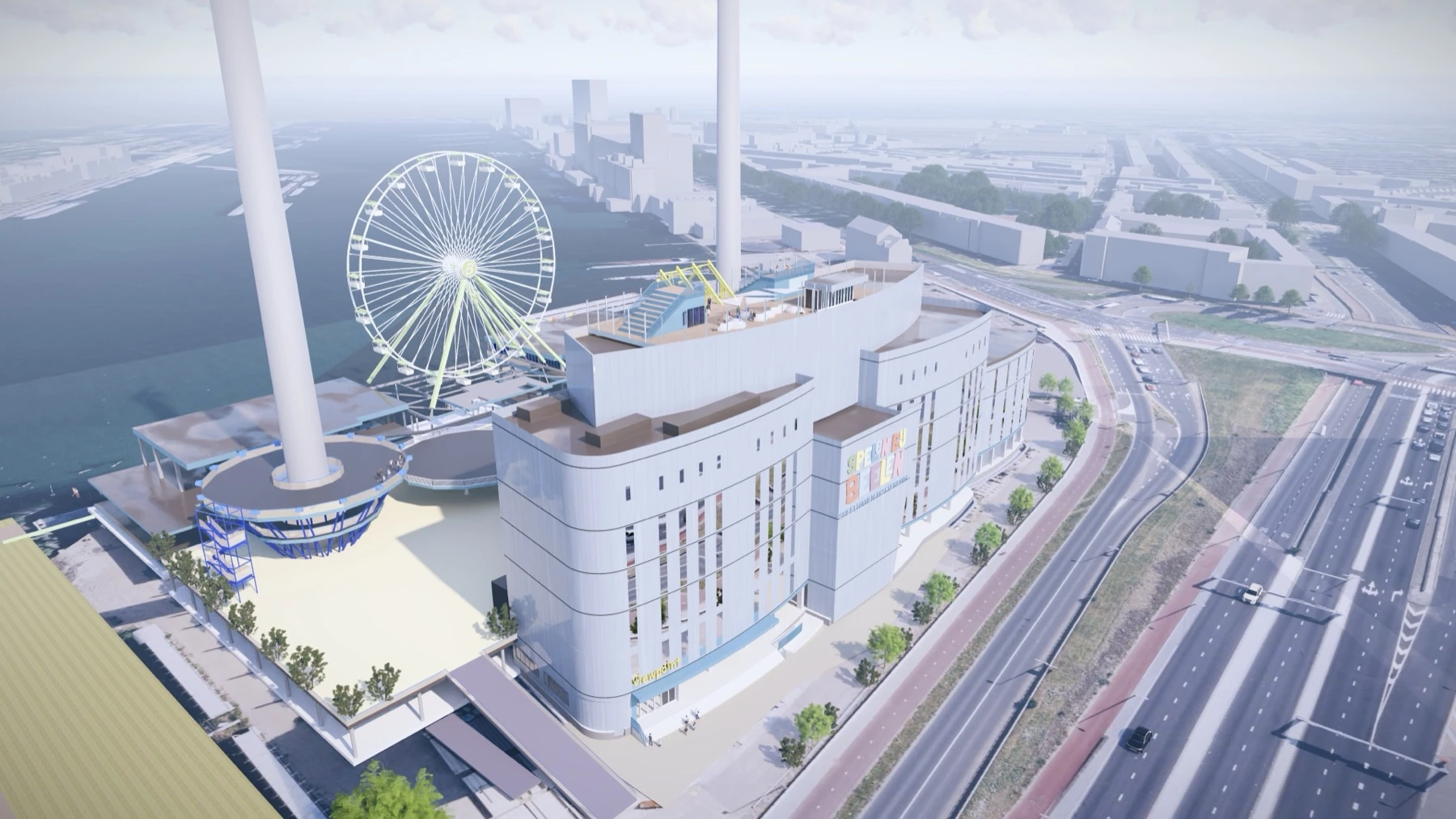Impressie van de schommel en het uitzicht bij R’DAM LOOKOUT
